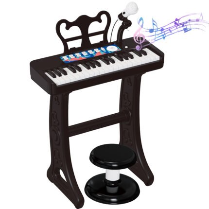 Tepear Piano Keyboard for Kids, 37 Keys Black Pianos Toy with Stool & Microphone, Electronic Musical Instrument, Birthday Gifts for Boy Girl Age 3 4 5