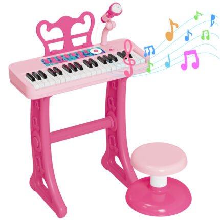 Tepear Kids Piano Keyboard Toys for Girls Age 3, 37 Keys Toddlers Piano Toy with Stool and Microphone, Pink Birthday Gift for 4 5 6 Years Old Boy Girl
